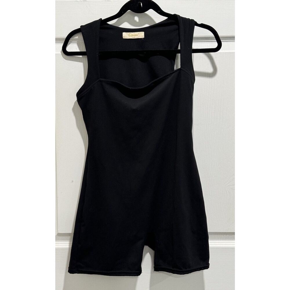 QINSEN Strappy Square Neck Tank Top Size 8 Tummy Control Bodycon Stretch Shorts - Picture 1 of 5